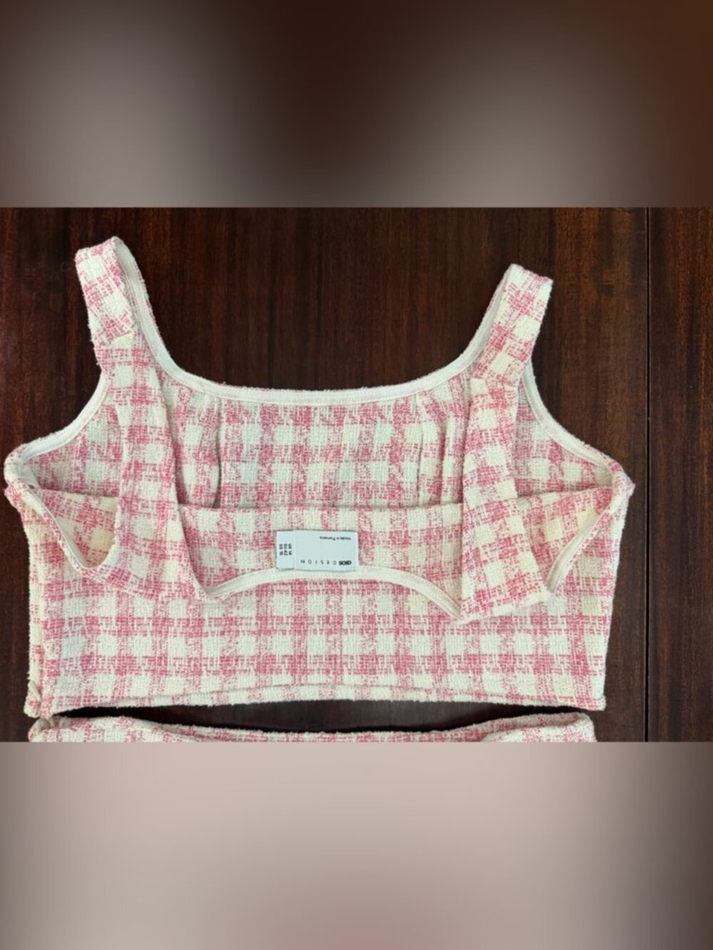 ASOS DESIGN Pink Gingham Co-Ord Set Crop Top Mini Skirt Size 10 - Picture 11 of 12